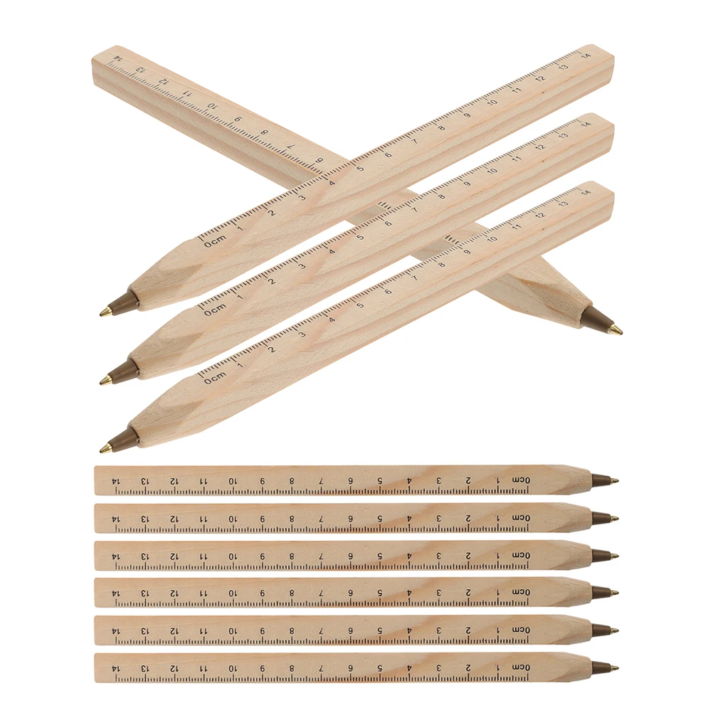 

10pcs Wooden Ballpoint Pens With Ruler Bamboo Pens Handmade Smooth Writing Ink Multifunctional Pocket Pen For School