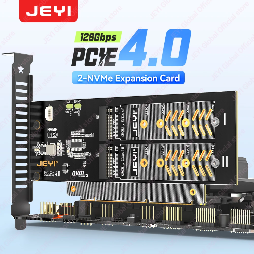 

Карта JEYI Dual NVMe PCIe 4.0 x8/x16 — адаптер M.2 (M Key) SSD для драйверов 2280/2260/2242/2230 для расширения накопителей