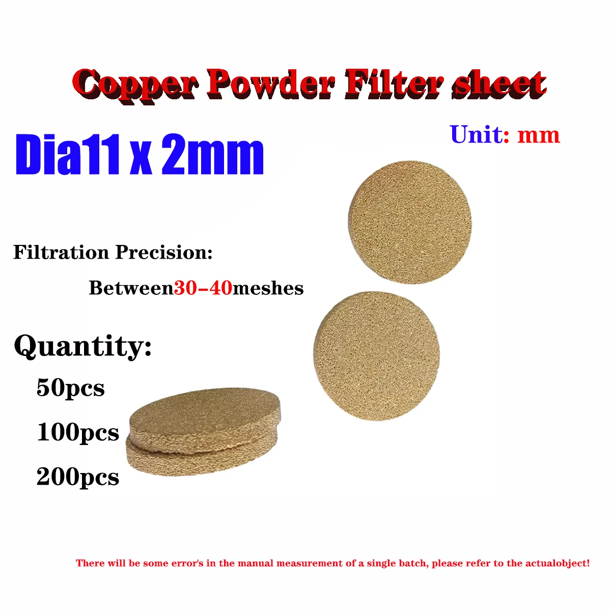 11mmx2mm Sintered Copper Powder Filter Disc,30-40μm Precision Filtration for Pneumatic & Hydraulic Systems