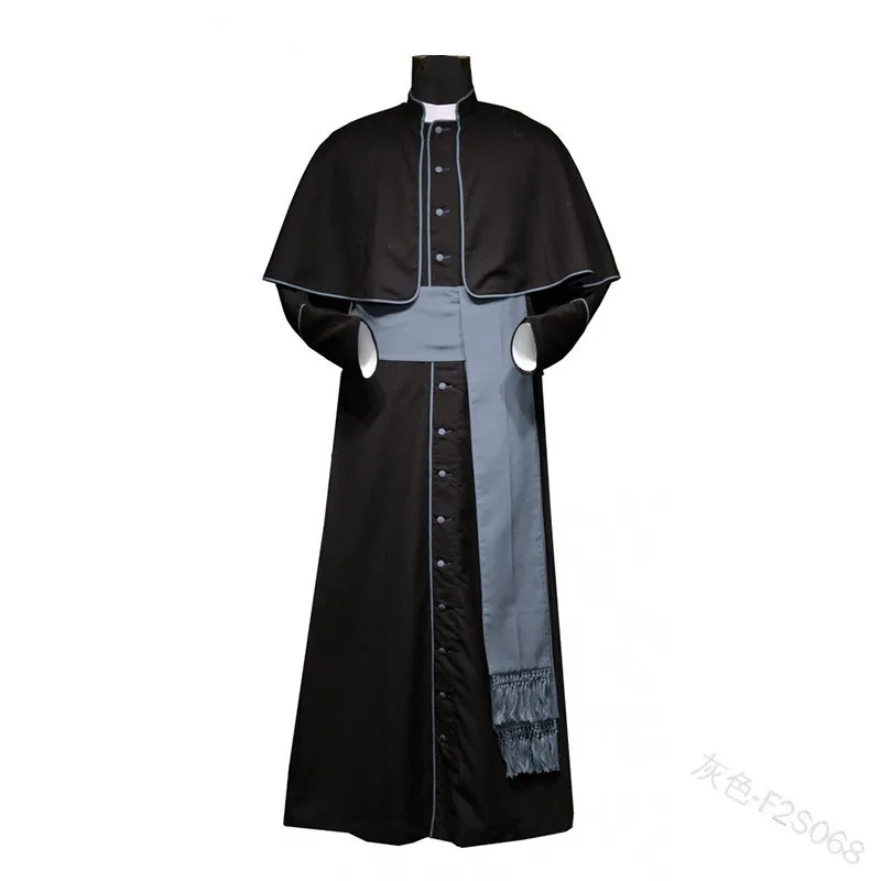 

legend Clergy Robe Cassock with Grey Cincture Medieval Clergyman Vestments Roman Priest Robe Cassock Costume