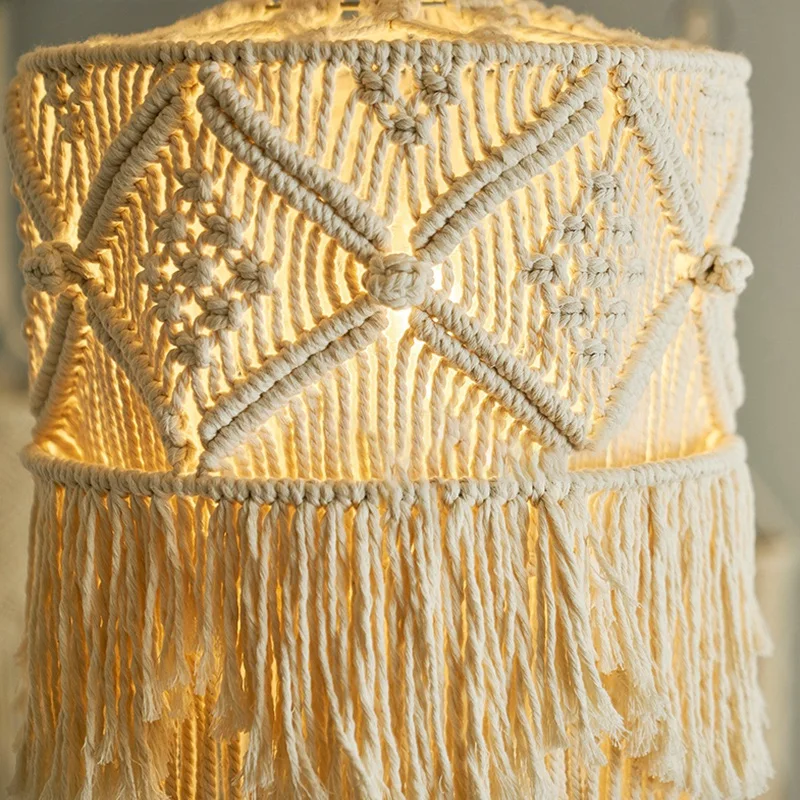 Heiße handgemachte Wandteppich Lampen schirm Böhmen Makramee Boho Dekor hand gefertigte Quaste Wandteppich Hintergrund Kopfteil Wandbehang
