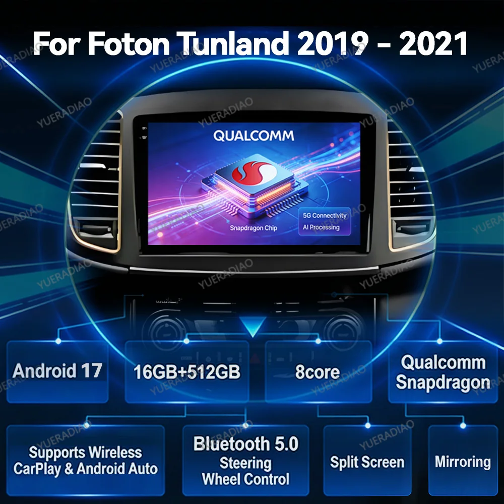 Radio para Auto Android 17 para Foton Tunland E7 / Savanna 2019, GPS NAVI, Pantalla Táctil, Bluetooth, Autoradio Doble DIN, SWC, DVD