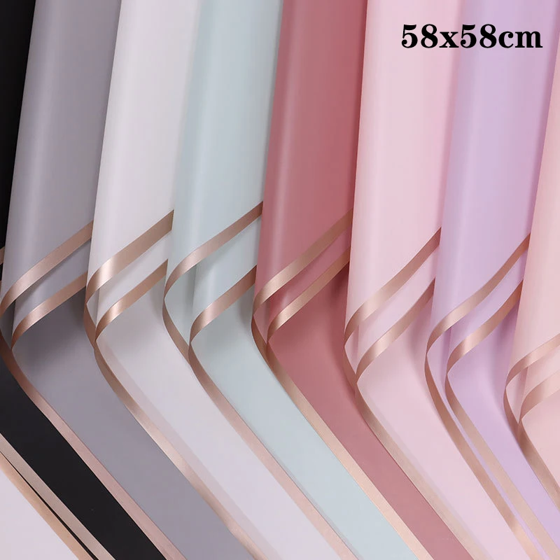 20pcs/lot Golden Border Rose Floral Wrapping Paper Korean Style Semitranparent Gift Florist Flower Bouquet Wrapping Paper