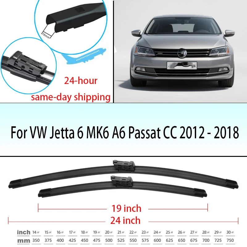 

Wiper Front Wiper Blades For VW Jetta 6 MK6 A6 Passat CC 2012 - 2018 2017 2016 2015 Windshield Windscreen Window Brush 24"19"