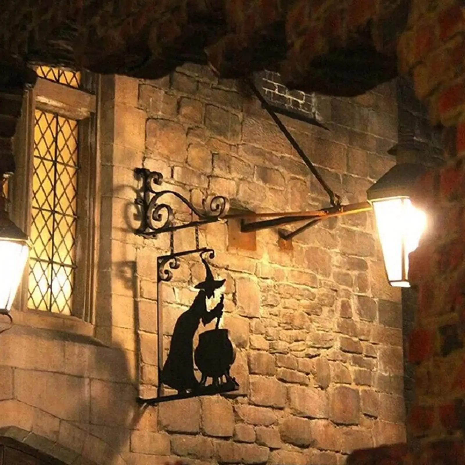 Metal Witch Sign Witch Boiler Silhouette Wall Mural Spooky Mysterious Witch Hanging Signage Horror Hangable Sculptures Ornament