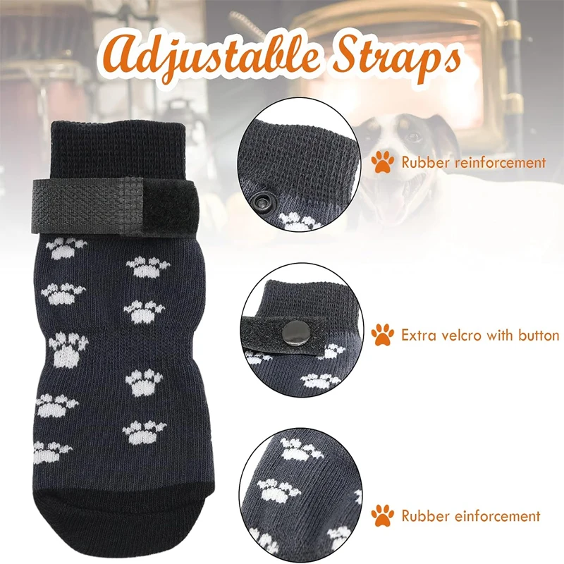 4Pcs Adjustable Non-Slip Dog Socks - Dual-Sided Paw Protectors for Small To Medium Breeds Machine Washable