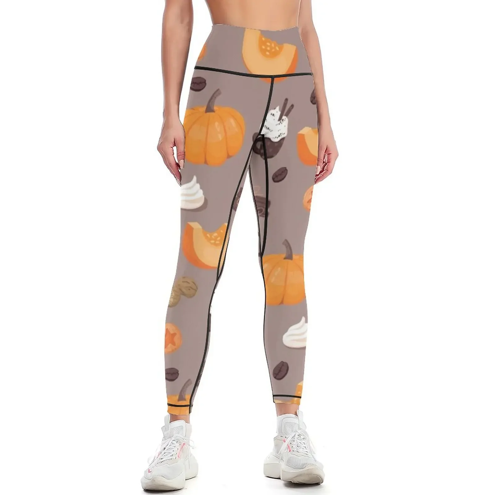 

Cute Thanksgiving Orange Pumpkin Coffee Pattern Leggings for fitness Women's gym gym pants Womens Leggings