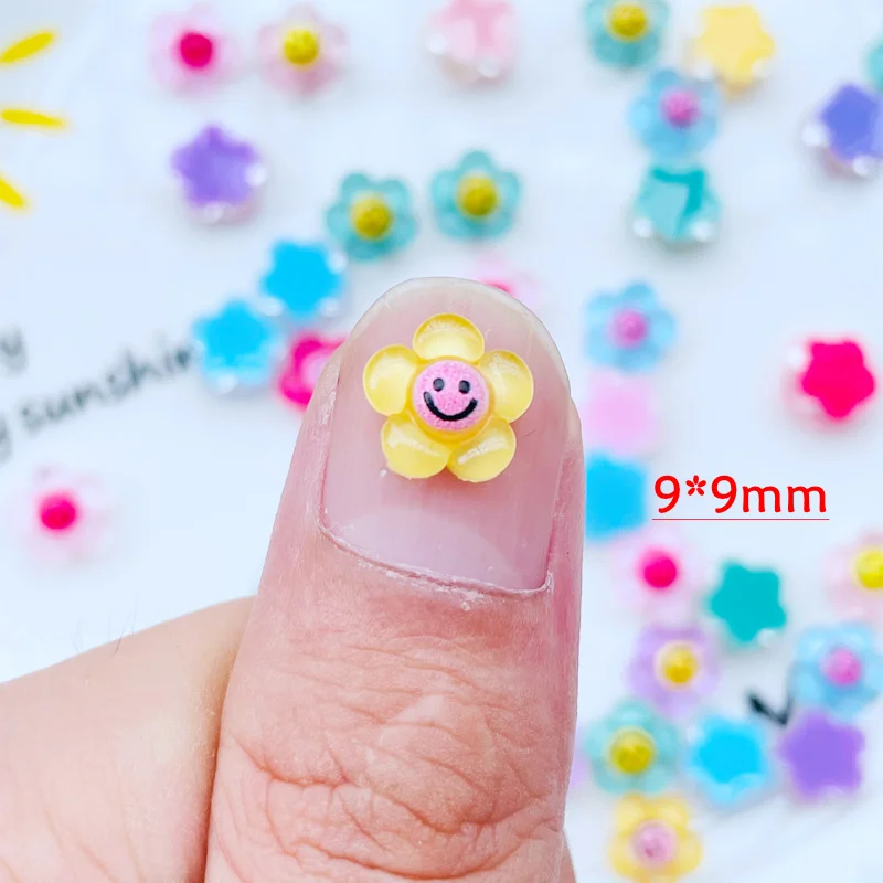 50Pcs New 9mm Cute Mixed Mini Flower Flat Back Resin Cabochons Scrapbooking DIY Jewelry Craft Decoration Accessorie J54