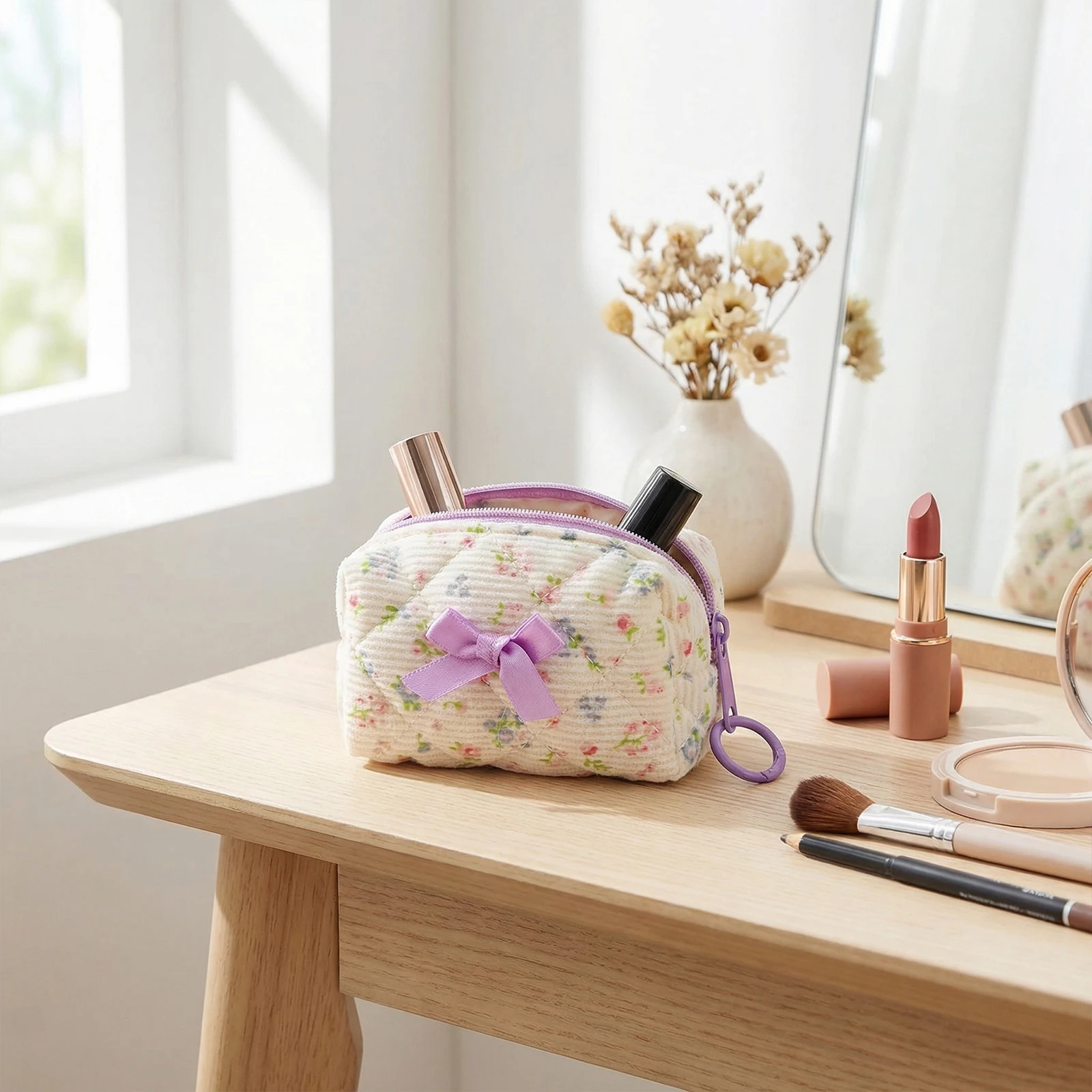 Diamond Pattern Small Cosmetic Bag Multi-Purpose Portable Mini Earphone Bags Quilting Padded  Pouch for Outdoor Work Travel