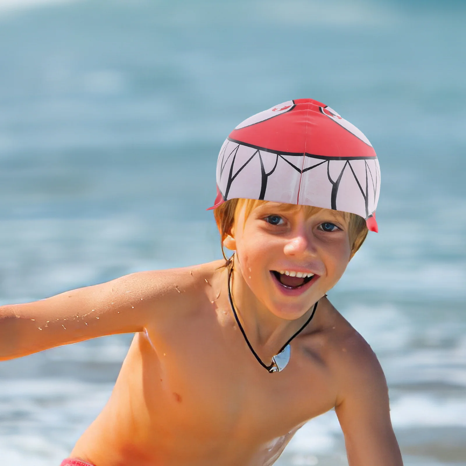 

Силиконовая шапочка для плавания, красная мультяшная рыба, акула, эластичная водонепроницаемая шапочка для плавания, легкая дышащая шапочка