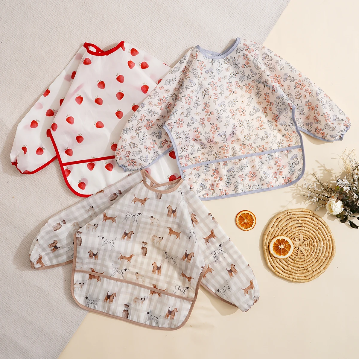 HapplyFlute Baby-Fütterungsschürze, wasserdicht, langärmelig, Baby-Zeichentasche, 1–3 Jahre alt, wasserdichte Schutzkleidung, 0–2 Jahre