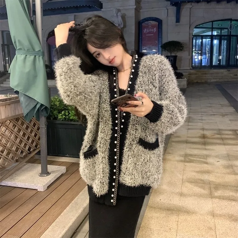 

Sweaters Women Cozy Autumn Winter Retro Patchwork Femme Elegant Knitted Casual Ins Stretchy Korean Style All-match Mujer Ropa