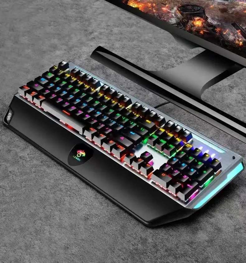 Teclado mecánico ergonómico RGB con cable para juegos, Profesional Teclado retroiluminado con LED, 104 teclas, USB 2,0, venta al por mayor