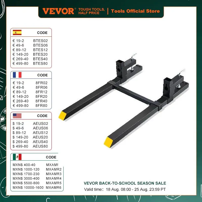 

VEVOR 43"/60" Clamp on Pallet Forks 2000/4000 lbs Tractor Bucket Forks Heavy Duty Pallet Forks for Tractor Attachment Skid Steer