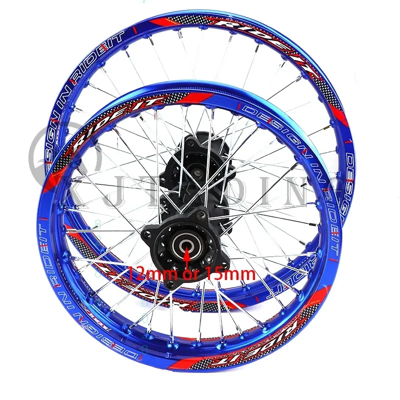 1Pair Motorcycle Pit Dirt Bike Aluminium Alloy Wheel Hub Motocross Front 1.40x14 Rear 1.85x12 Rims 12/15mm