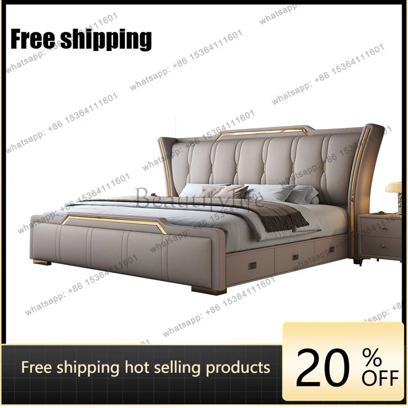 LJY Design Minimalist Double Bed Luxury Storage Household Pliable Double Bed Pliable Accessories Cama Twin Furniture For Home