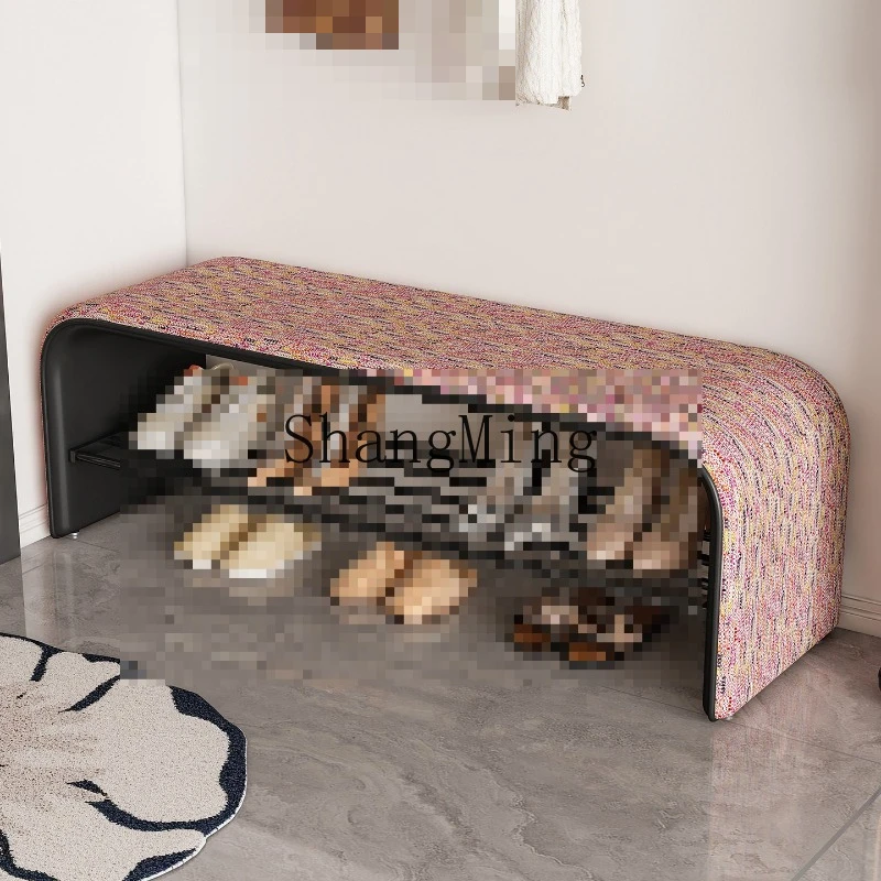 

FG light luxury high-end linen cloth shoe change stool door home sitting shoe stool shoe cabinet integrated into the bedroom