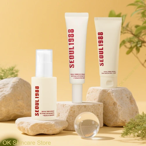 Imagen 1 del producto Coreano SEOUL 1988 Vita C Retinol Set Cara Esencia de Ginseng, Crema para Ojos y Crema de Arroz de Caracol Hidratante Lifting Cuidado de la Piel 3 Piezas Conjuntos