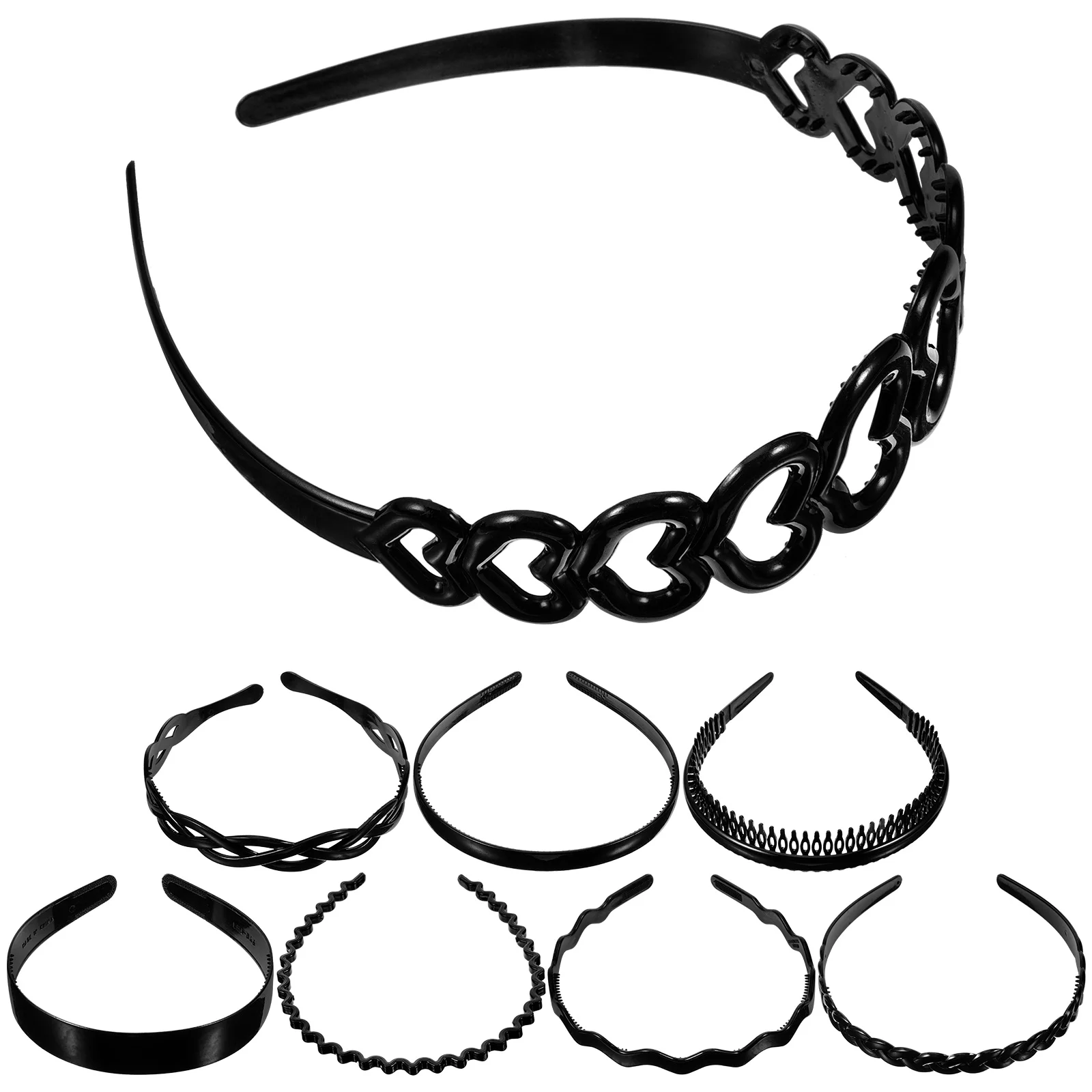

1Set Anti-Slip Hair Clasp Black Unisex Hard Plastic Hairband 8 Styles Wavy Teeth Hair Hoop Headband for Men Women
