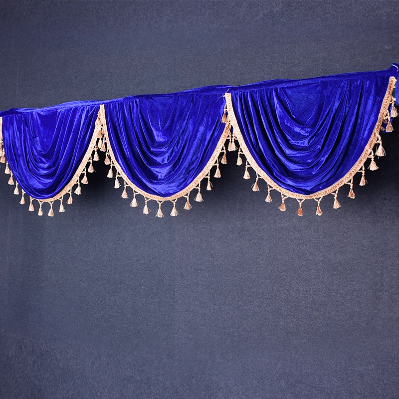 Golden Fringed Edge Velvet Valance Curtains Event Party Valance Panel Decoration Wedding Backdrop Curtain Swag Stage Background