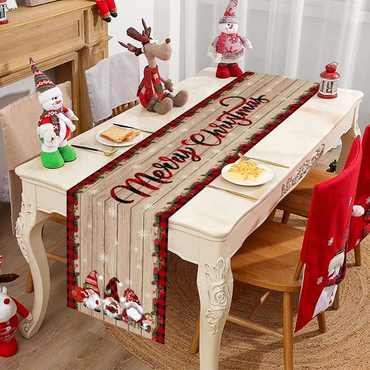 Camino de mesa de Gnomo navideño, adornos navideños de grano de madera para el hogar, mantel navideño de 2025, regalos de Año Nuevo 2026