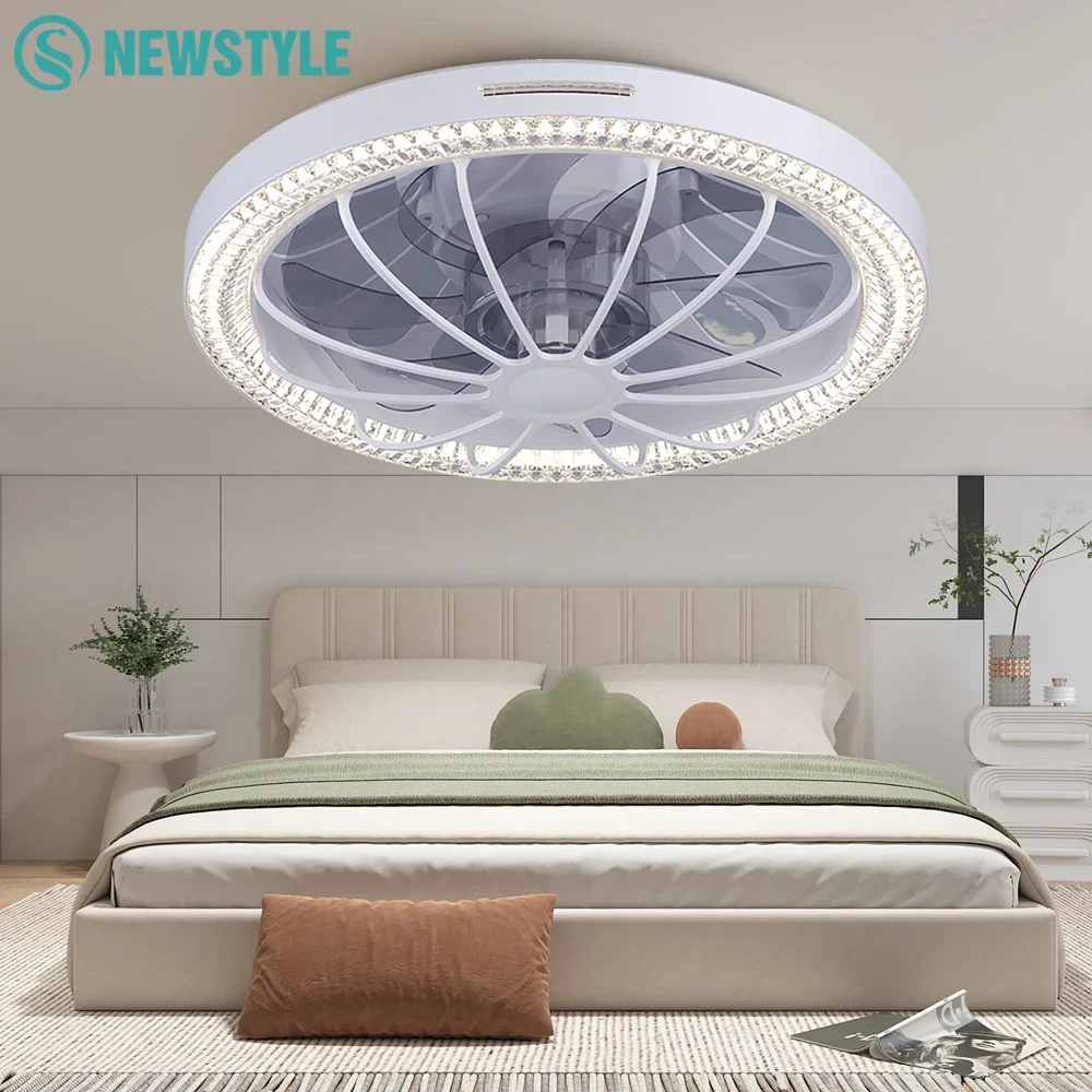 

Crystal Design Ceiling Fan Lights with Remote Control 3 Levels Wind Speed Can be Timed E26 E27 Base Ceiling Fan Dimmable Fans
