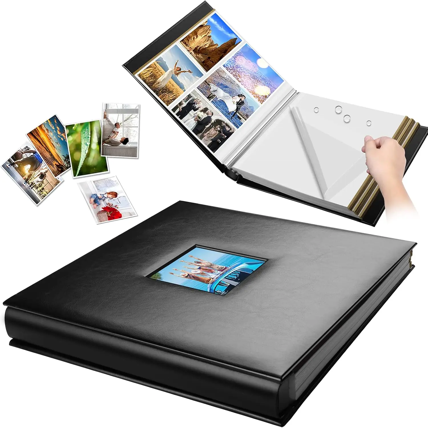 

Photo Album Self Adhesive 80 Sticky Pages Leather Cover Scrapbook Photos Book for Christmas Gifts Wedding Large Picture