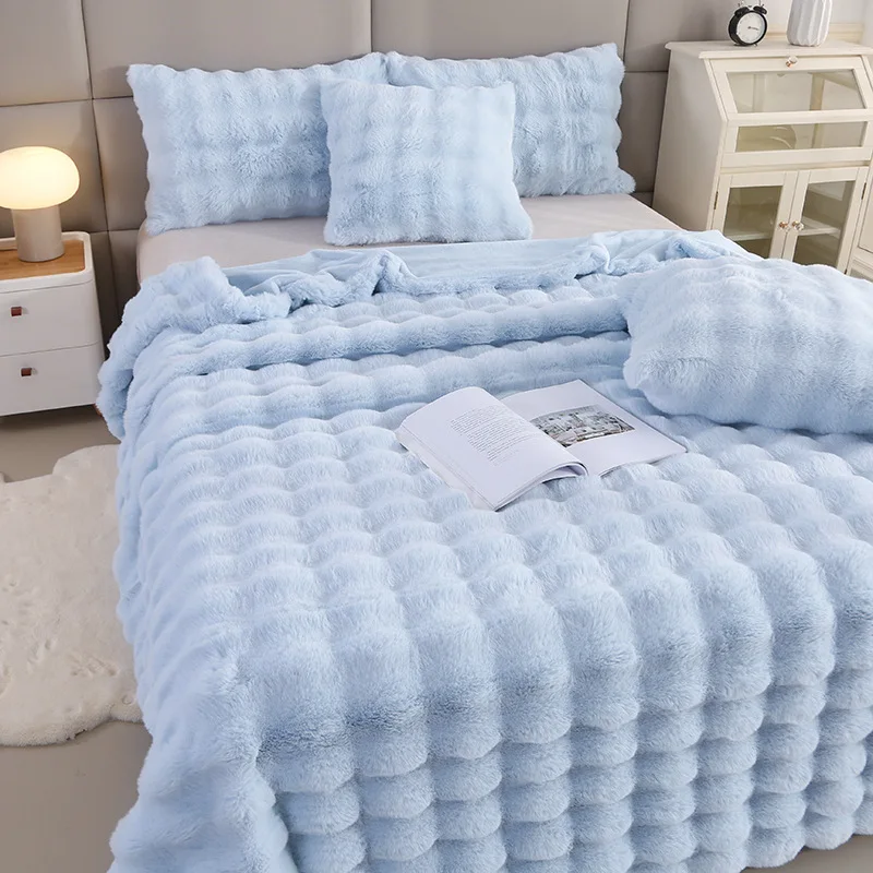 

Super Soft Bubble Rabbit Velvet Blankets Multi Purpose All Seasons Air Conditioning Plush Blanket Solid Sofa Cover for Home