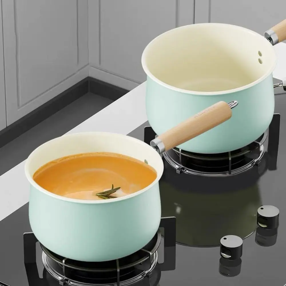 

Noodles Pot Non-stick Ceramic Glaze Milk Pot Mini Wood Handle Soup Pan with Lid Saucepan Porridge
