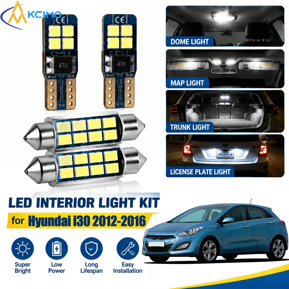 For Hyundai i30 GD 2012-2016 Canbus Interior LED Light Kit, 6000K Dome Vanity Reading Lamps, Error‑Free Easy Installation