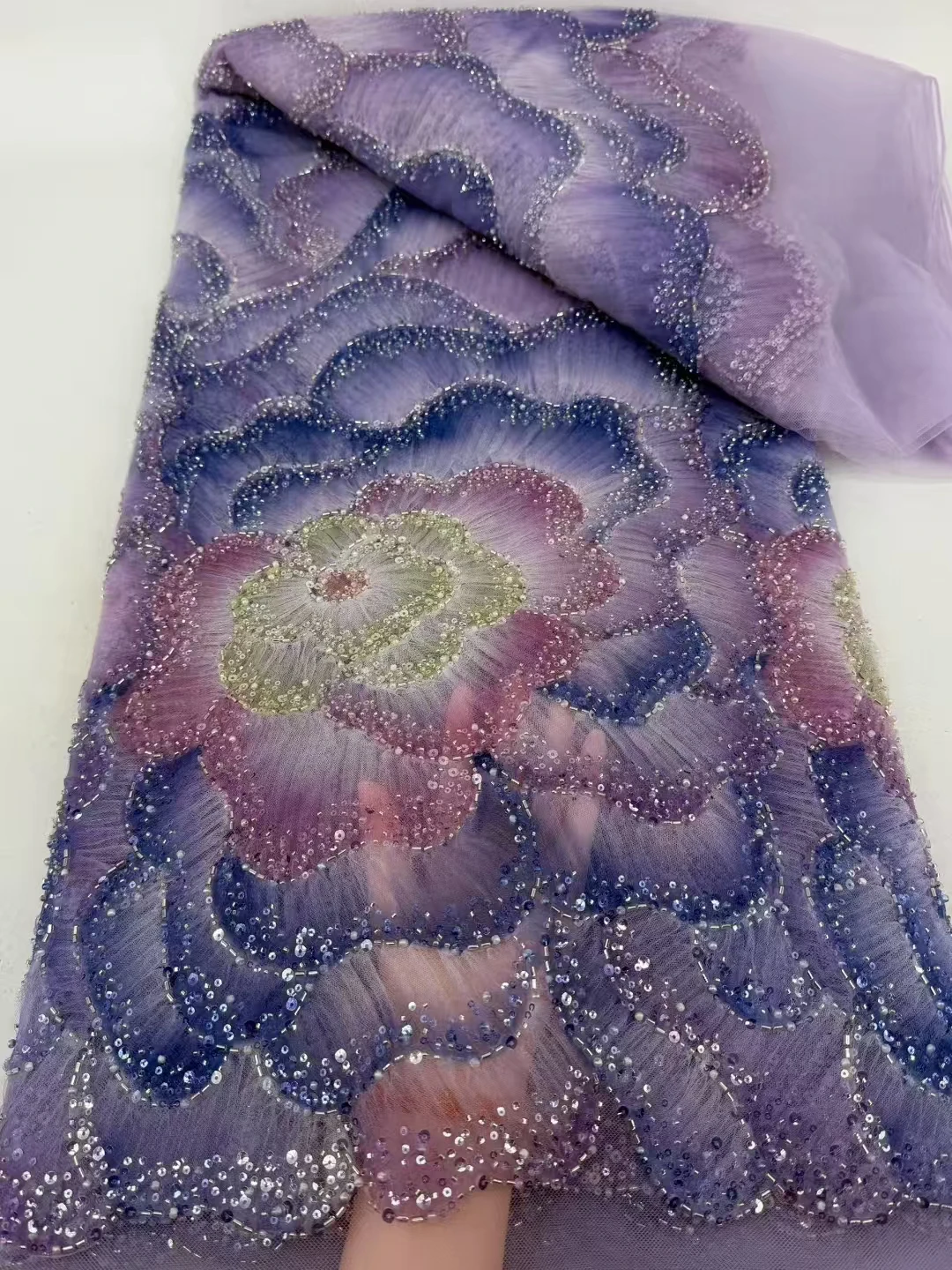 

Высококачественная африканская кружевная ткань с блестками и бисером, 2026, французская вышивка бисером для шитья нигерийских свадебных платьев