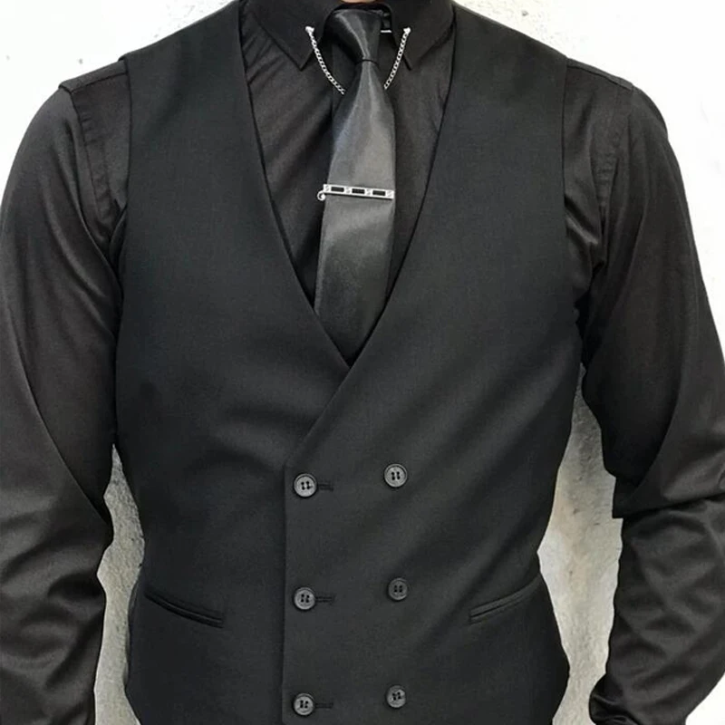 Formal Sleeveless Men Vest with Double Breasted One Piece Black Male Suit Waistcoat Custom Wedding Tuxedo Waist Fashion Coat