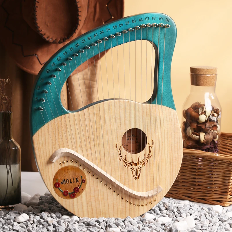 24 Strings Lyre Harp Mahogany Spruce Wood Top Box Lyre Harp Piano Stringed Musical Instrument With Tuning Wrench Spare Strings