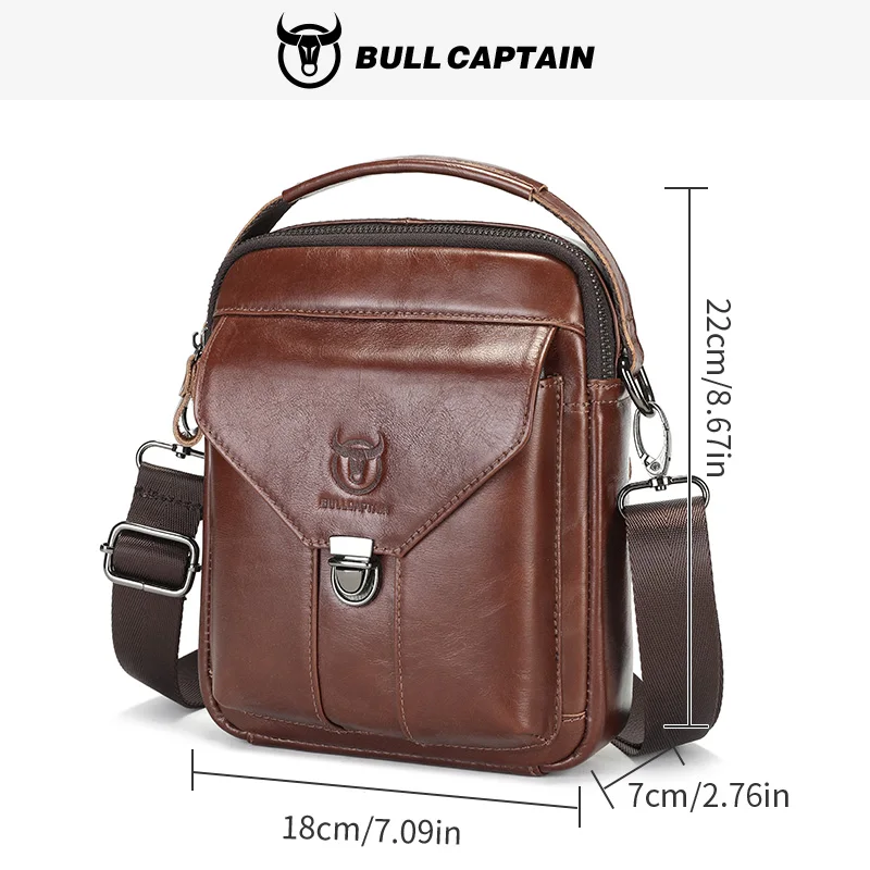 Bullcaptain bolsa mensageiro de couro masculina, bolsa de ombro retrô pequena crossbody, bolsa casual para viagem