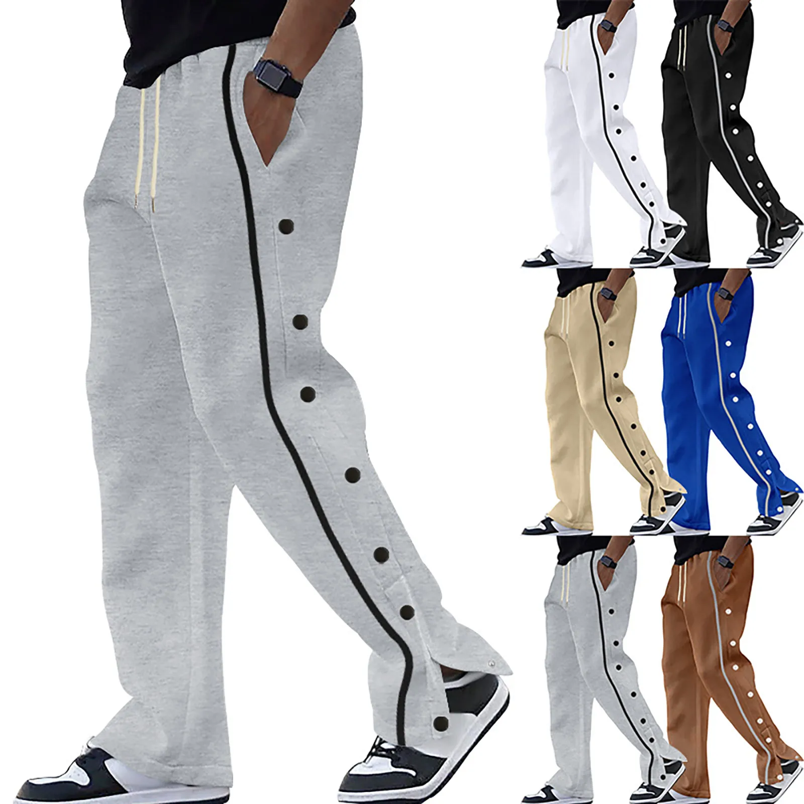 Men\'s Autumn High Street Casual Pants Side stripe fully open Button Cotton Twill trousers Gym training basketball Sweatpants