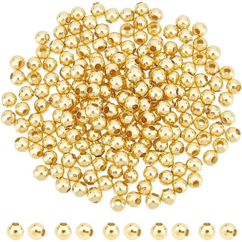 

200pcs 4mm Golden Round Spacer Bead Stainless Steel Loose Metal Small Hole Spacer Beads Smooth Surface Bead Finding