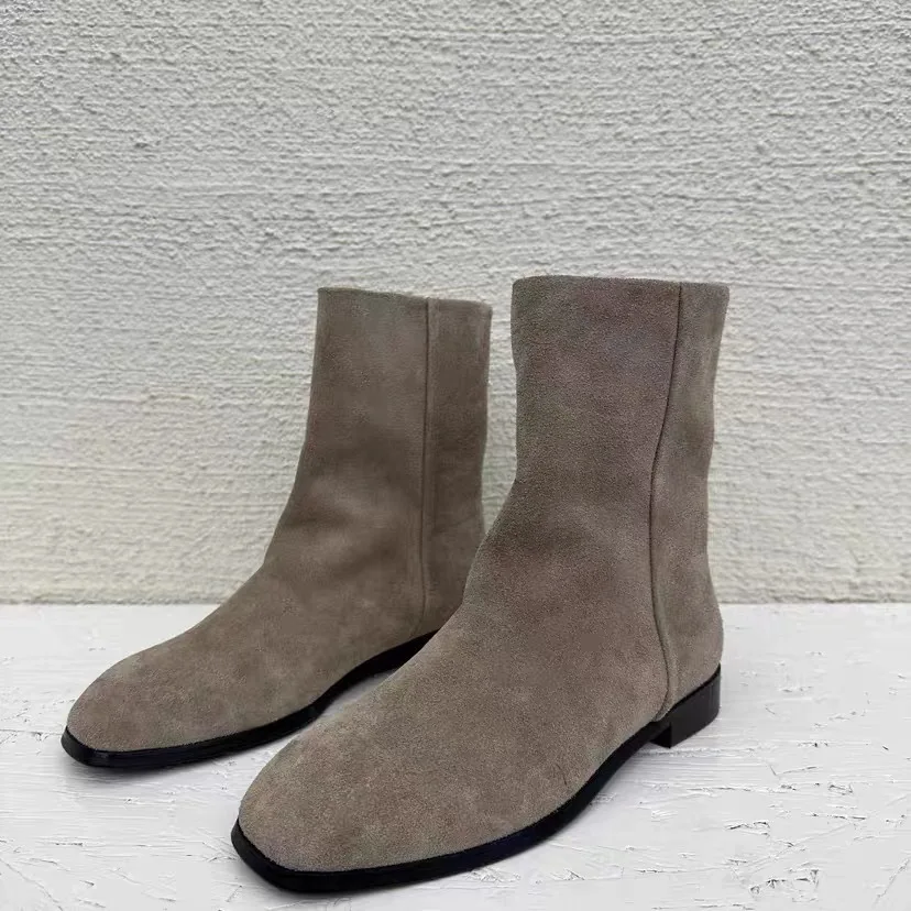 

New Korean high-end suede short tube western boots for women flat bottomed super soft autumn and winter single boots