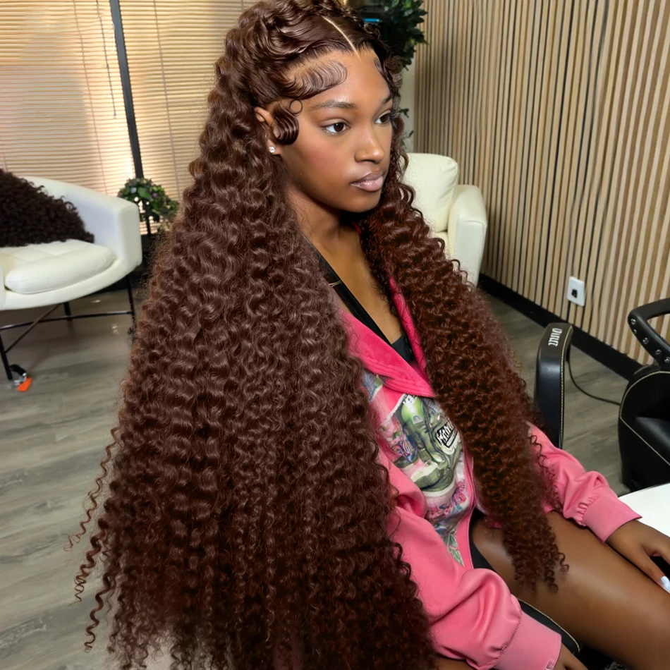 

Deep Wave Chocolate Brown Lace Front Wig Water Wave Wig Human Hair 13x6 220% Density Curly Wig Human Hair Pre Plucked for Women