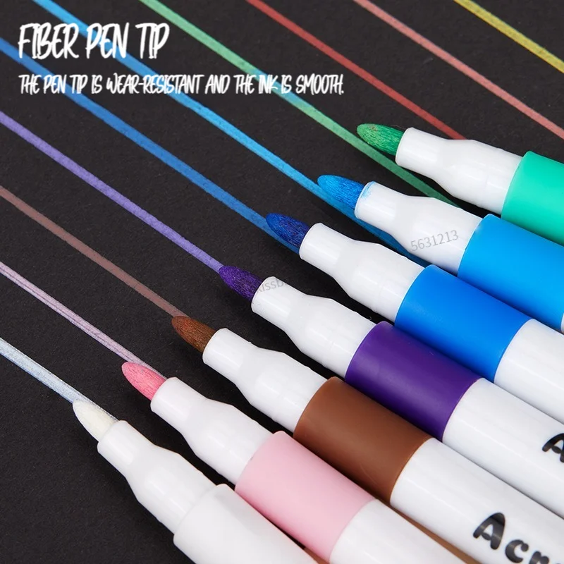 12-60 Colors Acrylic Paint Markers Pen Set DIY Hand Drawn Graffiti Art Marker Making Mug Ceramic Wood Fabric Canvas Supplies