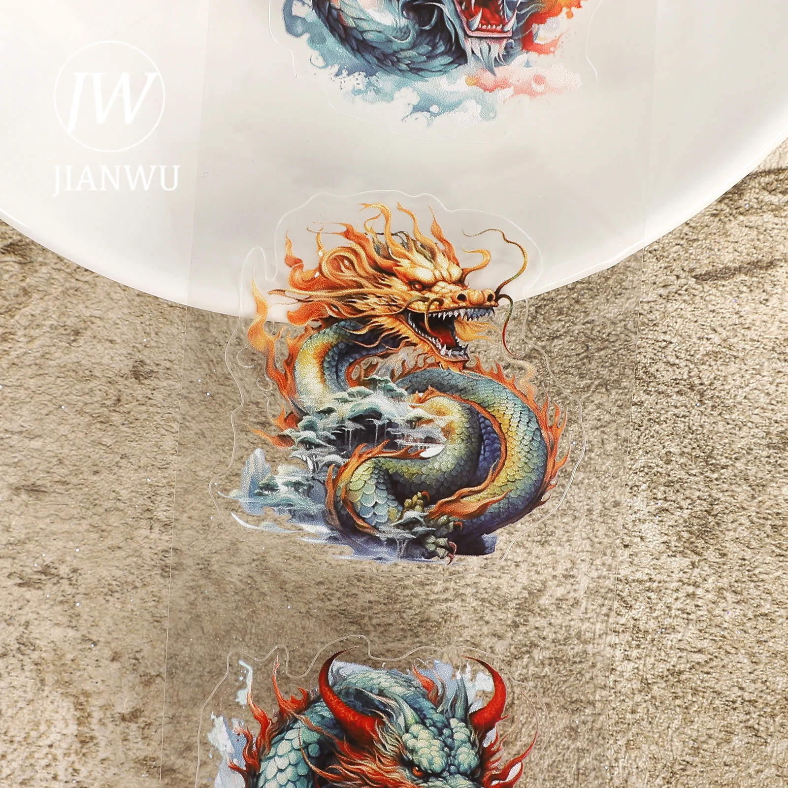 JIANWU 60 مللي متر * 200 سنتيمتر خمر التنين الصيني المشهد المواد الكولاج سجل القصاصات PET الشريط الإبداعية مجلة بها بنفسك مجلة القرطاسية #6