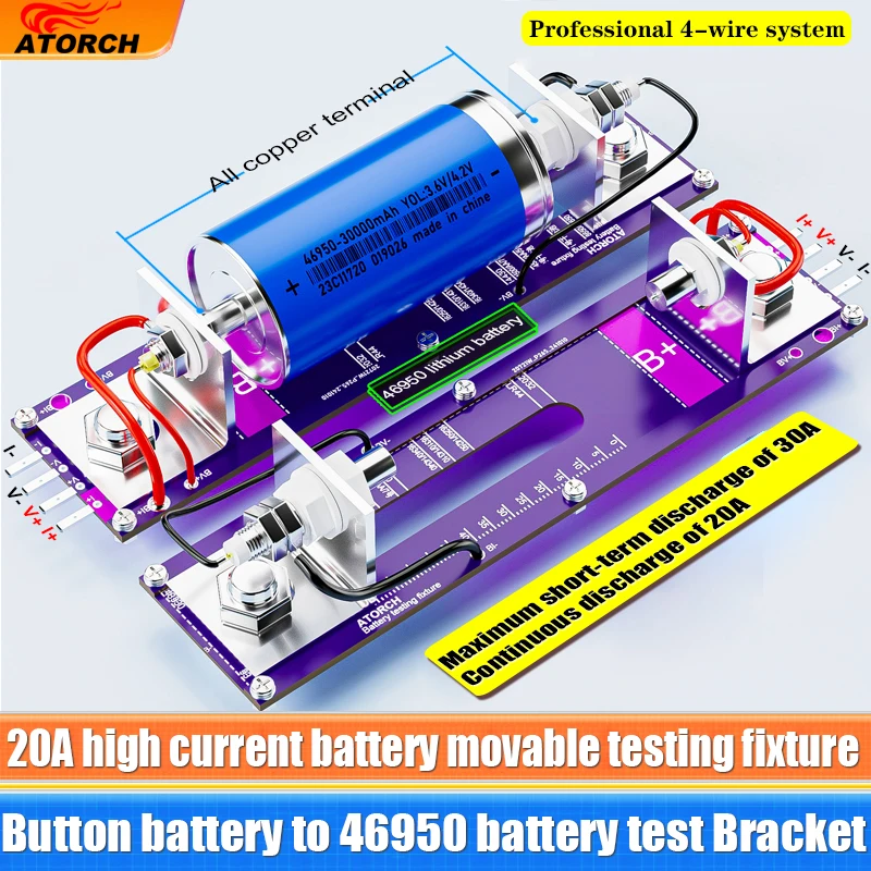【セール中】ATORCH 20A 4-wrie バッテリーテストスタンド 18650 内部抵抗容量テスター治具シート電流電圧計検出ボックス