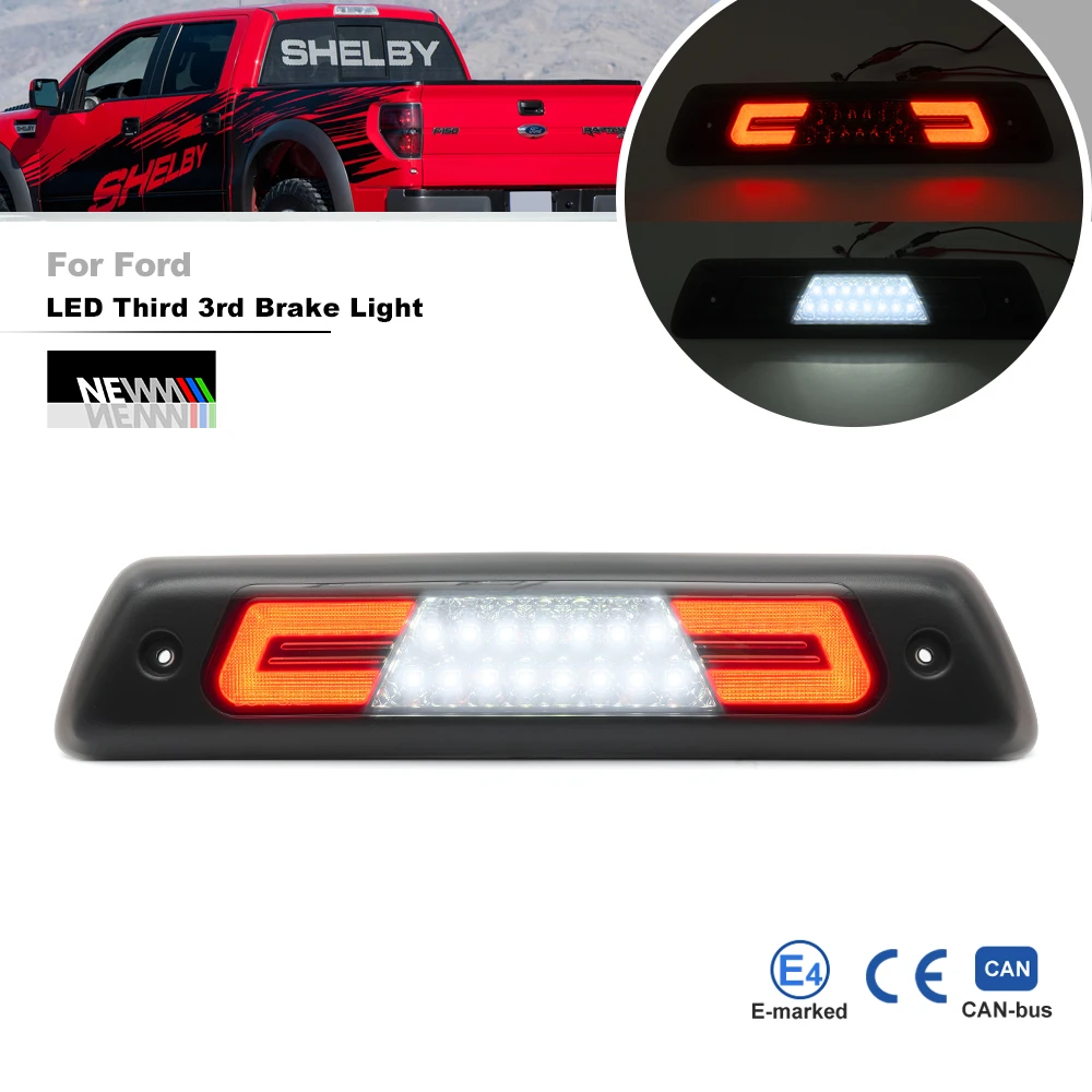 Smoked For Ford F-150 SVT Raptor 2010 2011 2012 2013 2014 LED Center Third 3rd Brake Light White Cargo Roof Reverse Light