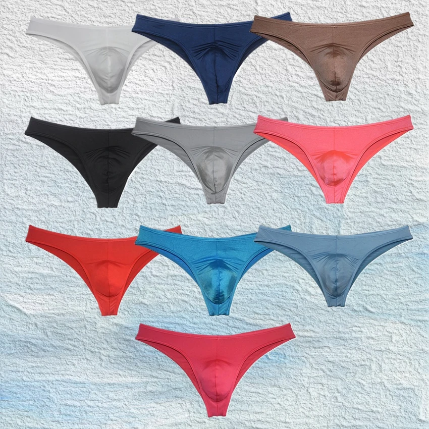 

JAXFSTK Sexy Bikini Briefs Men's Underwear Pucker Back Trunks Low Rise Beach Triangle Shorts Elastic Shiny Summer Silky Brief