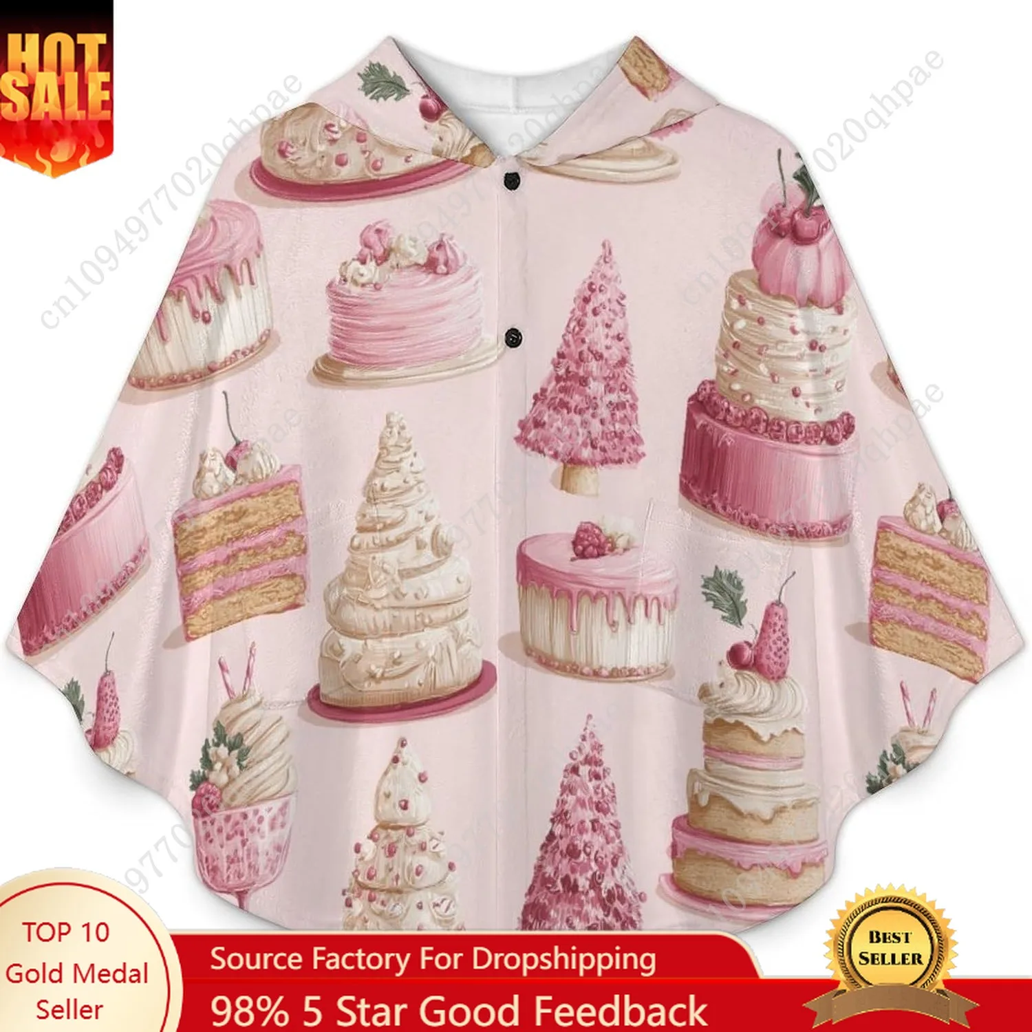 سترة بطانية مريحة من الفلانيل، هوديي كبير الحجم على شكل كعكة عيد الميلاد الوردية مع جيوب للأطفال والمراهقين #1