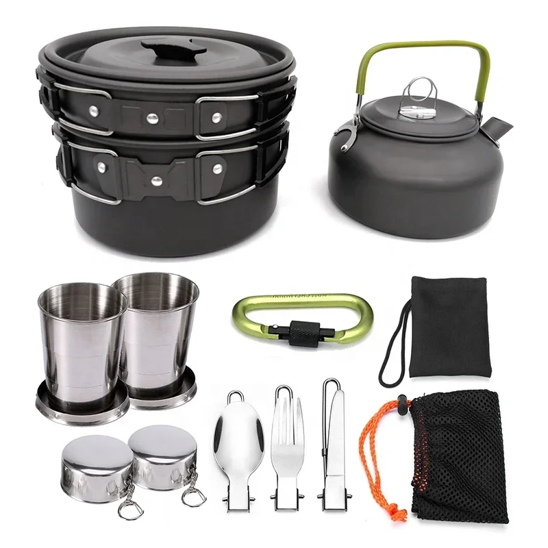 Ultralight Aluminum Alloy Camping Cookware Utensils Outdoor Cooking Teapot Picnic Tableware Kettle Pot Nonstick Frying Pan Set