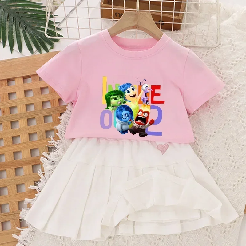 Conjunto de ropa de dibujos animados de Disney para niña, camiseta y falda de 2 piezas, ropa de moda para verano