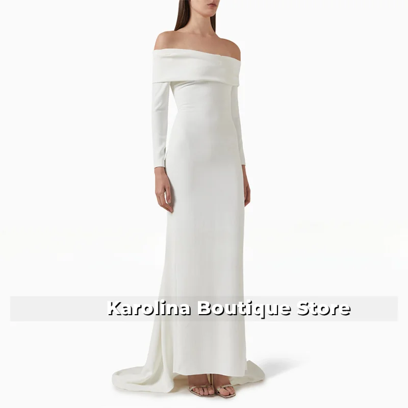 

Elegant Wedding Party Dress Ivory Off the Shoulder Long Sleeves Mermaid Evening Gowns for Women 2025 Trumpet Simple Formal Dress