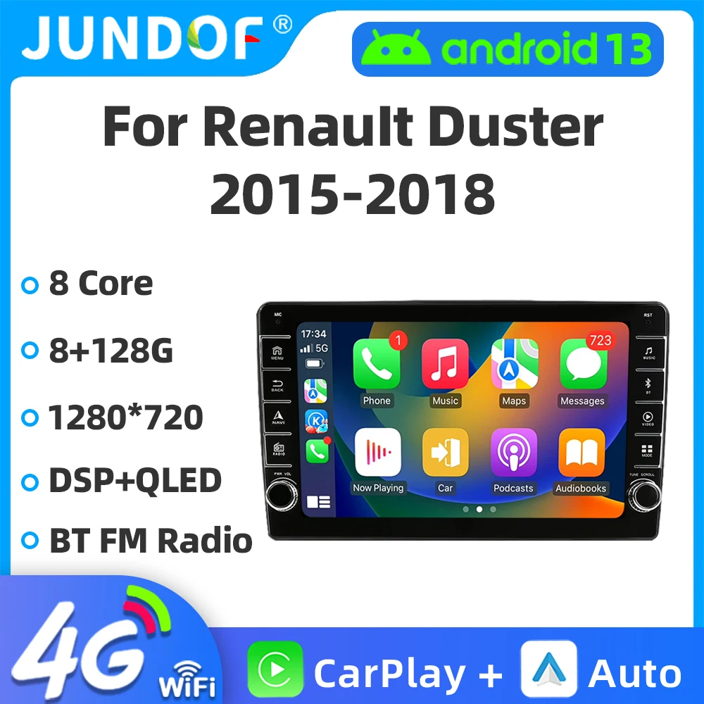 Jundof Android 13.0 Car Radio For Renault Duster 2015-2018 Multimedia Video Player 2Din 4G GPS Navigation Carplay DVD Head unit