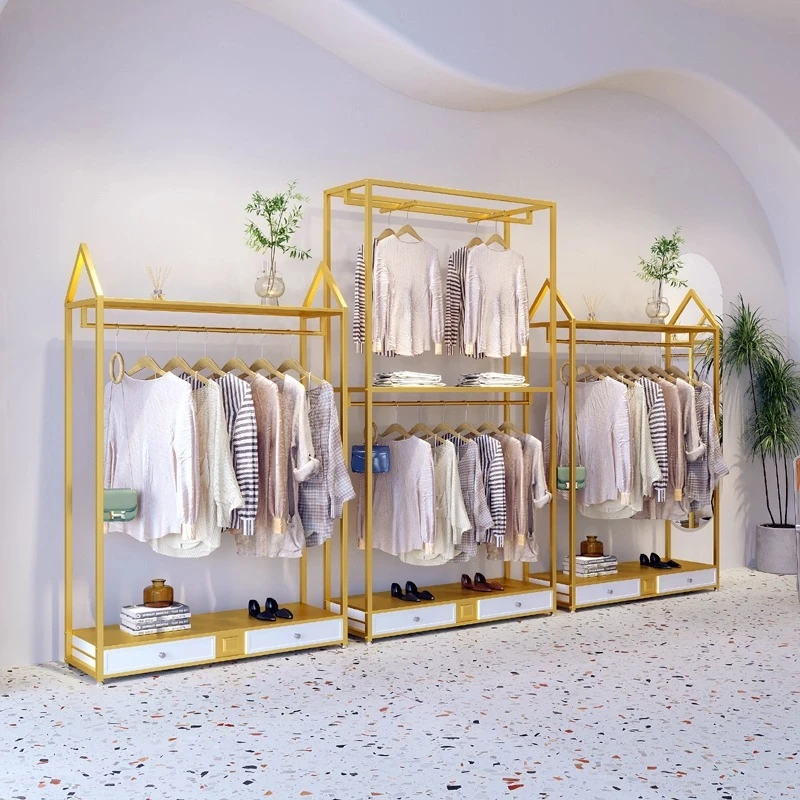 

Clothing store display rack Floor-to-ceiling combination coat rack Modern double-layer Nordic hanger men's and women's clothing