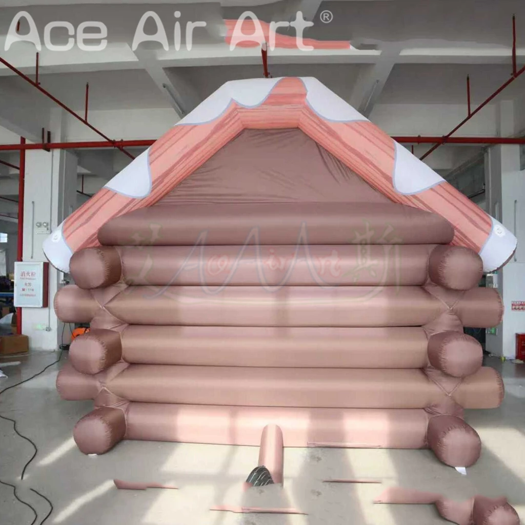 Maison de Village de noël gonflable extérieure, tente de grotte de père noël, maison gonflable en bois pour la décoration